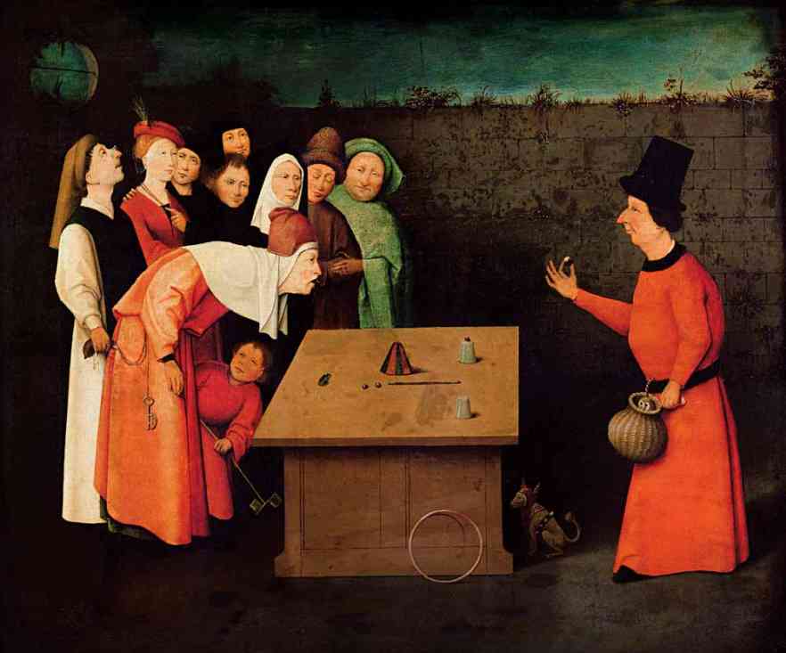 Hieronymus Bosch: Trollkarlen (1502). Evidenstanken är förförisk, men den är inte alltid att lita på, skriver Johan Wickström. Bild: Hieronymus Bosch and workshop, Wikimedia Commons