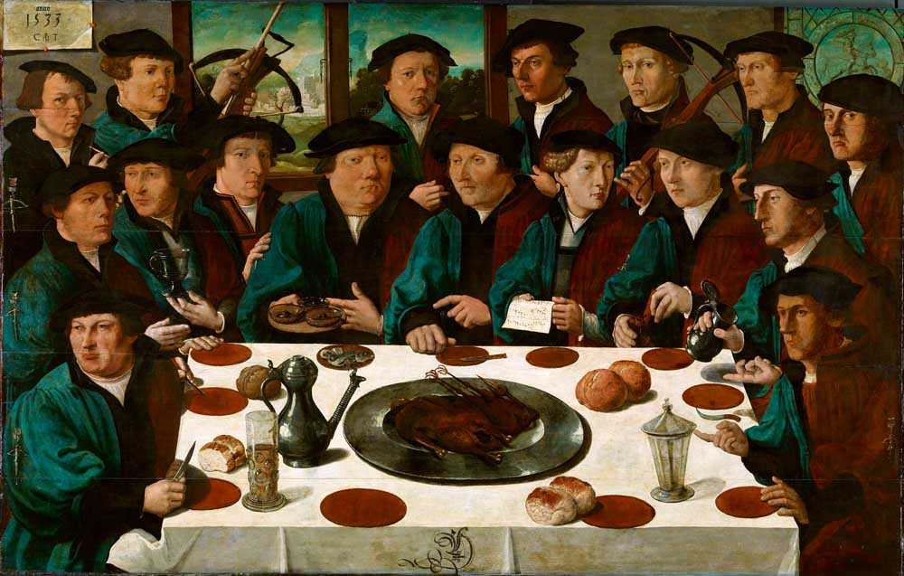 Liksom arbetare samlas i fackliga och politiska föreningar, har borgerligheten sina organ för utveckling av klassintresset till medveten politik. Bild:Cornelis Anthonisz. 1533, Public domain, via Wikimedia Commons