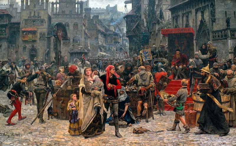 Carl Gustaf Hellqvist: Valdemar Atterdag brandskattar Visby (1882). En bild av den medeltida staden som turistindustrin kan profitera på idag. Foto: Art Collection 2/Alamy Stock Photo