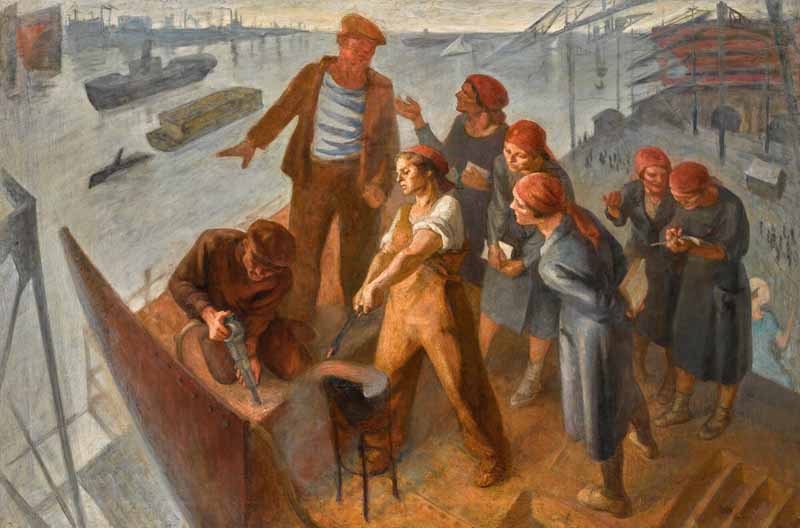 Serafima Vasilievna Ryangina: Studenter besöker varvet (1930). Foto: Isabel Infantes - PA Images/Alamy Stock Photo