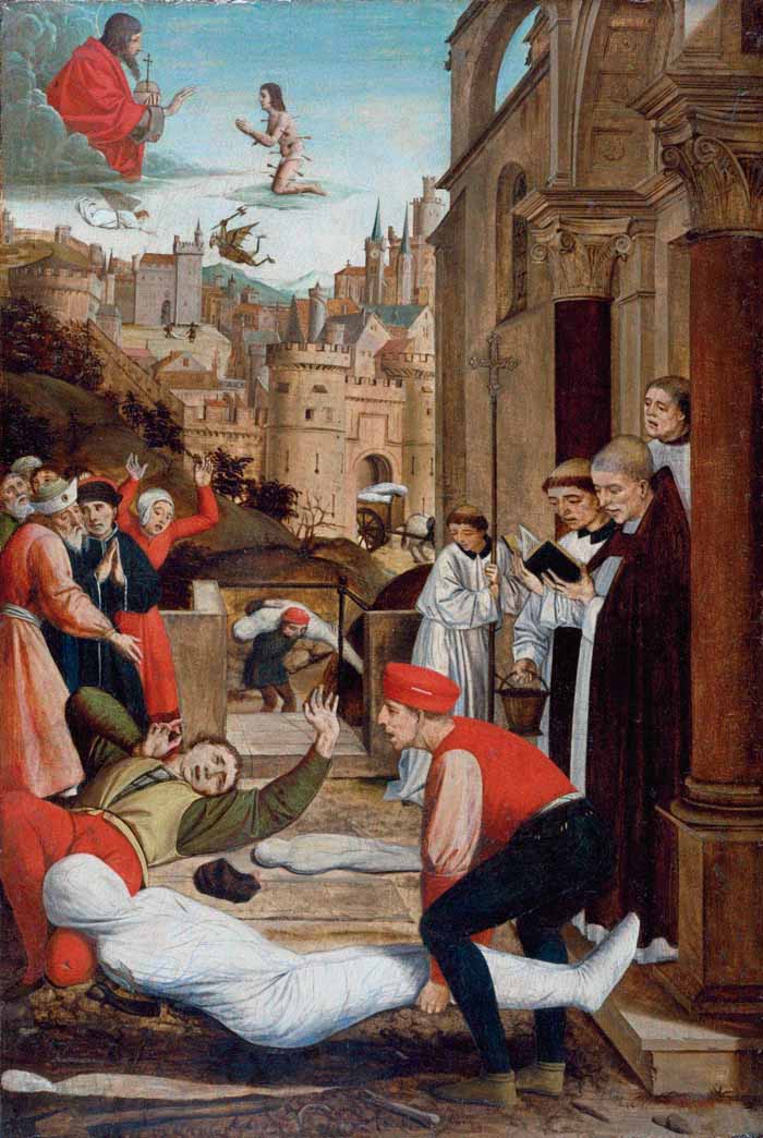 Josse Lieferinxe: St Sebastian ber för de pestdrabbade, 1497-1499. Bild:Matteo Omied/Alamy Stock Photo