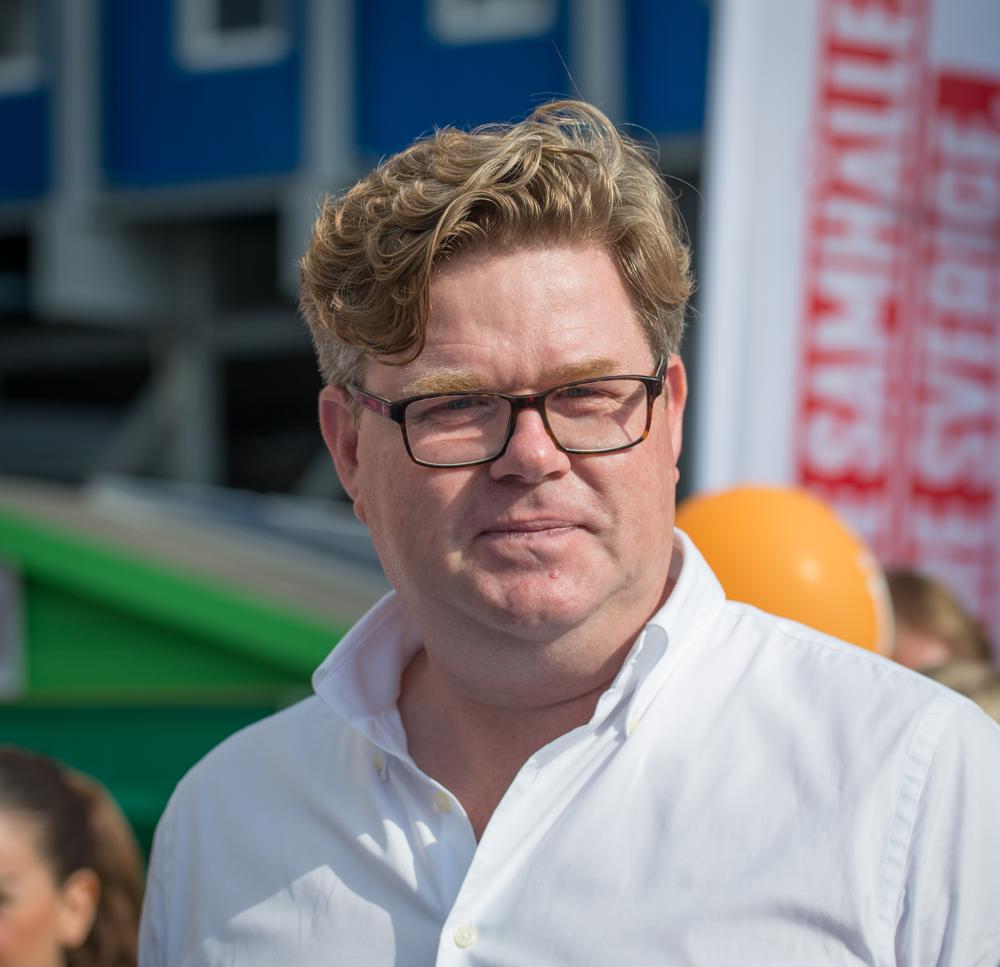 Gunnar Strömmer på Soltorget vid Sergels torg i Stockholm dagen före valdagen 2018. Foto: Frankie Fouganthin/wikicommons/CC-BY-SA-4.0
