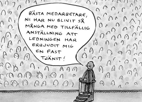 Produktiviteten ökar med osäkra anställningar, skriver ekonomen Per Skedinger. Är det bra? Bild: Robert Nyberg.